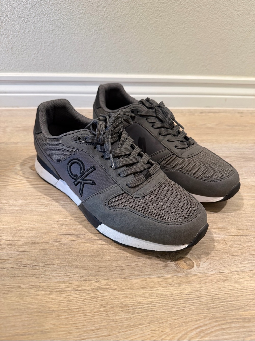 Calvin Klein Men’s Charcoal Gray CK Logo Lace-Up Sneakers - Men’s 11